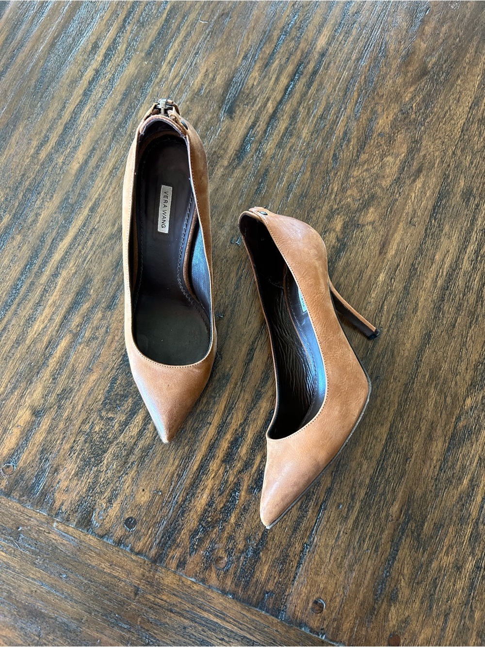 Vera Wang Leather Classic Warm Brown Back Zipper Stiletto Heels Size 6.5
